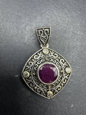 SGR 925 Sterling Silver Pendant Ruby Gemstone Filigree Thailand Jewelry